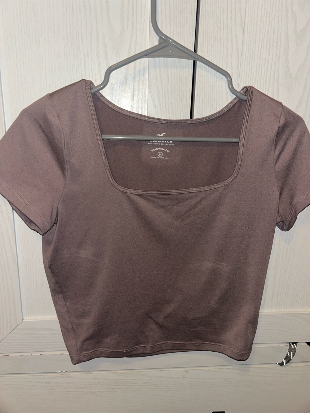 Hollister Square Neck Short Sleeve Crop Top - Mauve Brown